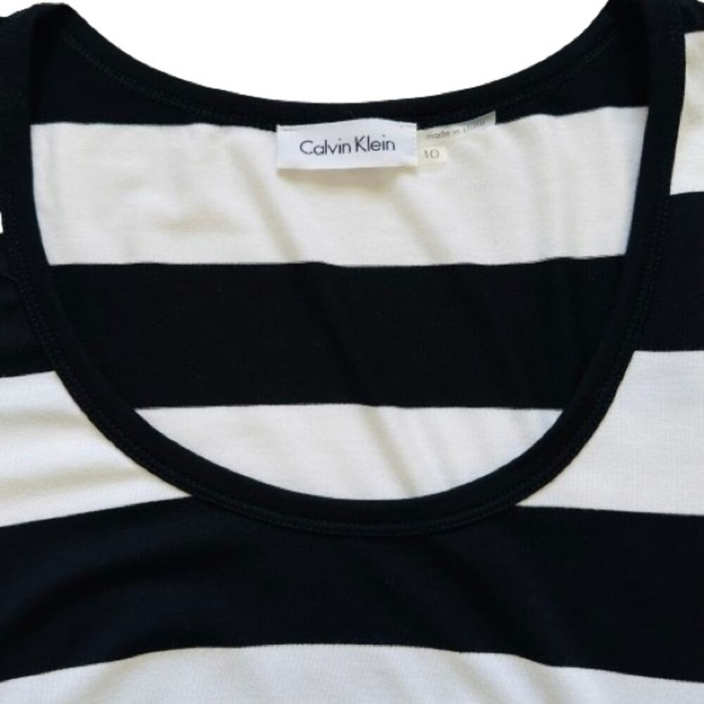 Calvin Klein Dress Black White Stripe 3/4 Sleeve Summer Casual Dress Size 10 NEW - Picture 2 of 13